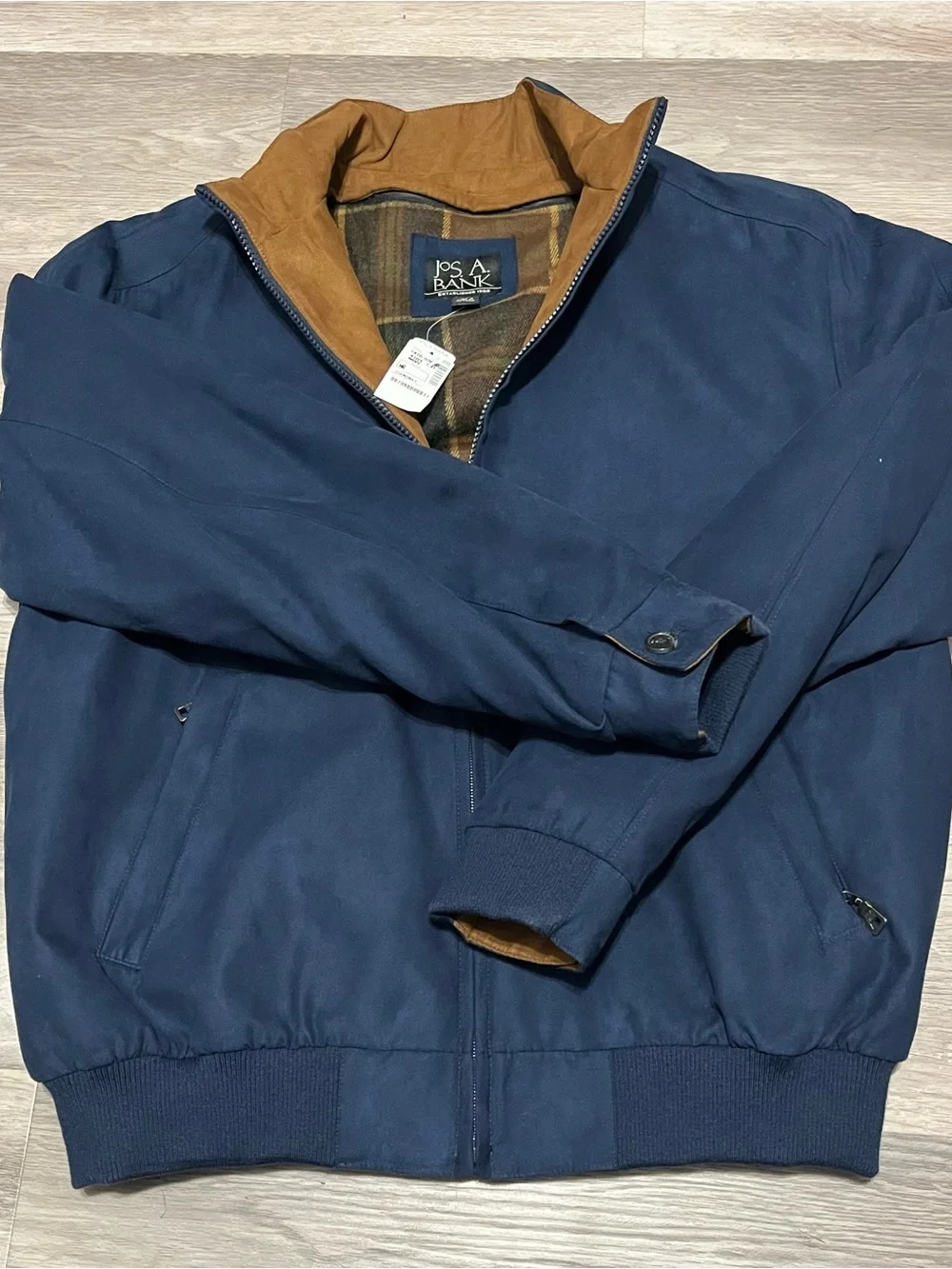 Jos A Bank Mens Medium Bomber Sportcoat Jacket Blue Plaid Removable Lining NWT